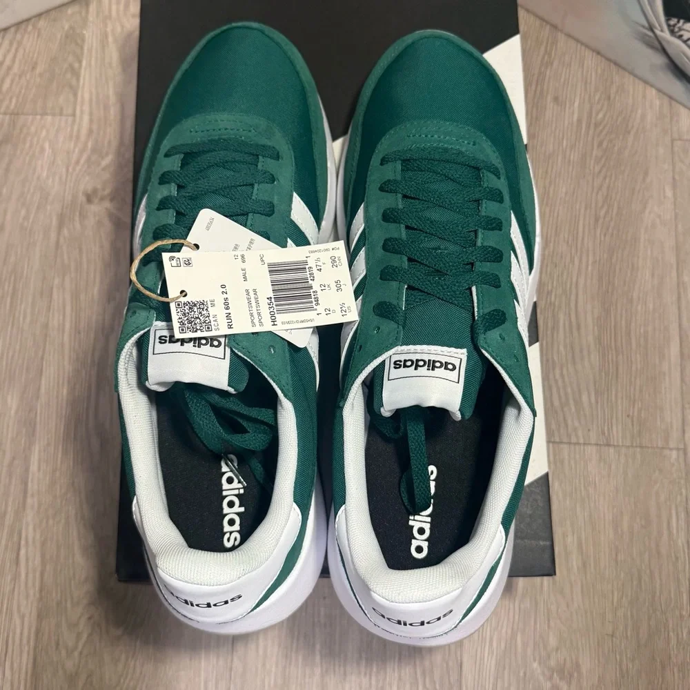 New adidas Run 60s 2.0 Collegiate Green Cloud White Metal Grey Sz 11.5,12.5